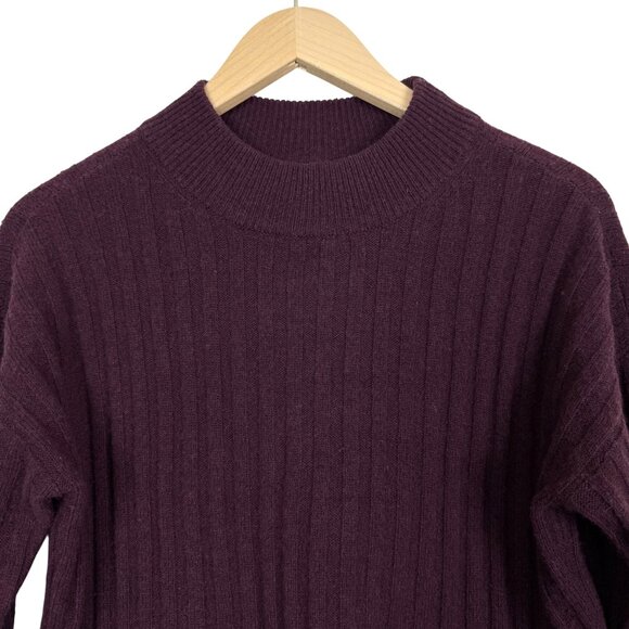 Madewell Wool Cropped Sweater Sz Small Mock Neck Long Sleeve Ribbed Maroon - Picture 3 of 7